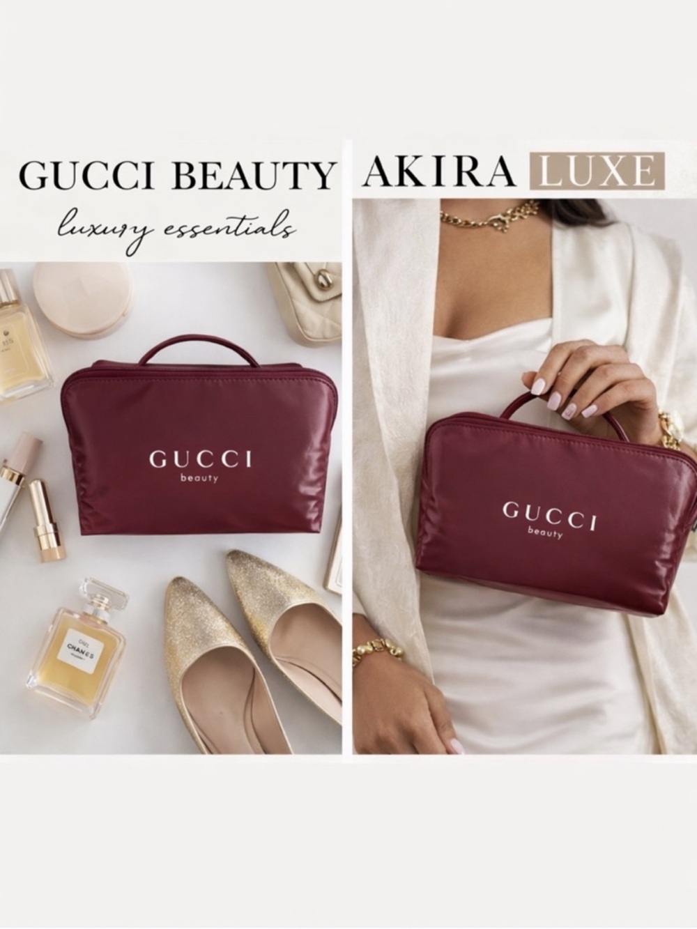 Gucci Beauty Maroon Zipper Handle Cosmetic Pouch
